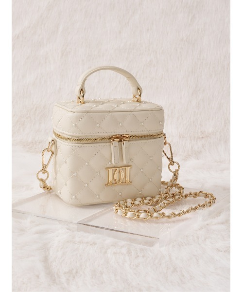 ゴールドパーツ】キルティングパールスクエアミニバッグ