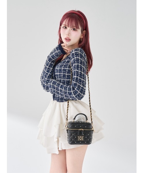 ゴールドパーツ】キルティングパールスクエアミニバッグ（ショルダー