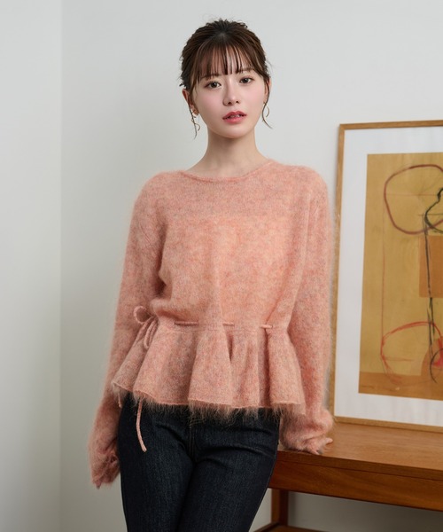 mohair ribbon peplum knit pullover /モヘアリボンペプラムニットプル