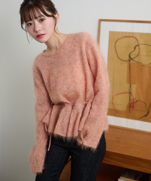 mohair ribbon peplum knit pullover /モヘアリボンペプラムニットプル