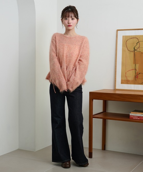 mohair ribbon peplum knit pullover /モヘアリボンペプラムニットプル