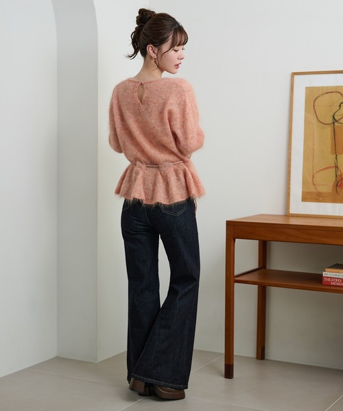 mohair ribbon peplum knit pullover /モヘアリボンペプラムニットプル