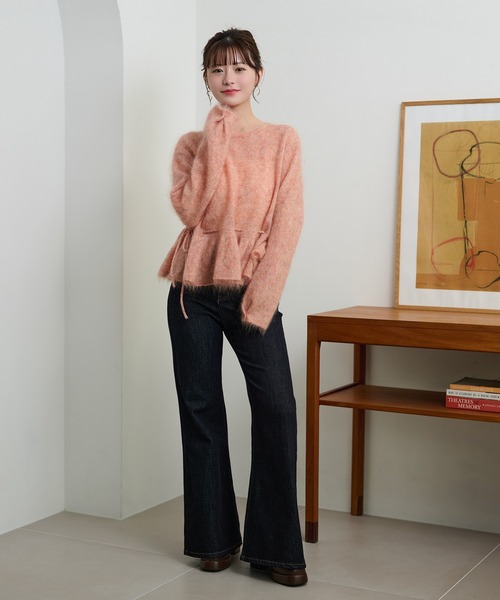 mohair ribbon peplum knit pullover /モヘアリボンペプラムニットプル