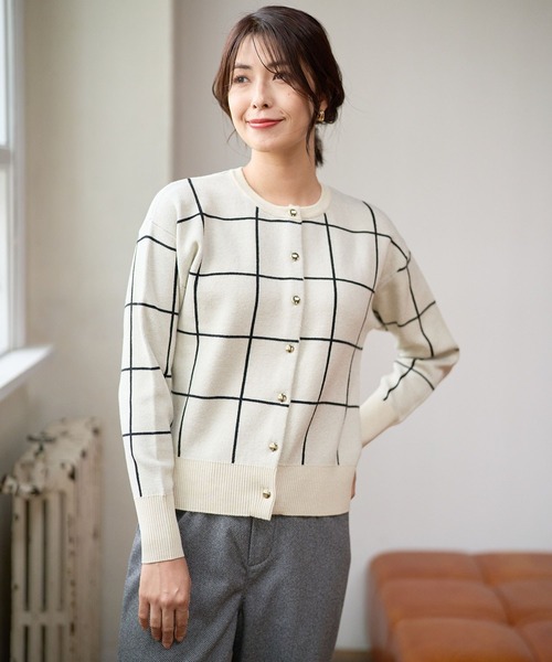 FOUND GOOD（ファウンドグッド）の「ガラジャガードニットCD（カーディガン/ボレロ・レディース・ホワイト系7/アイボリー/ブラック/グレー系・L/S/M）」の16枚目の写真