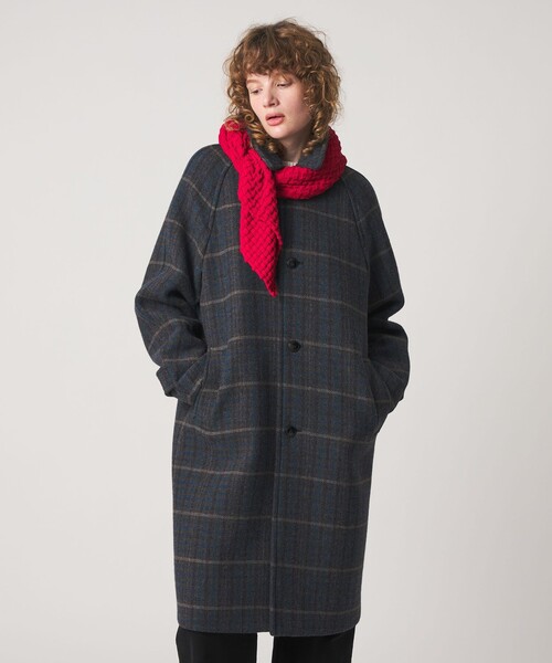 Steven Alan＞チェック ラグランスリーブ コート（ステンカラーコート