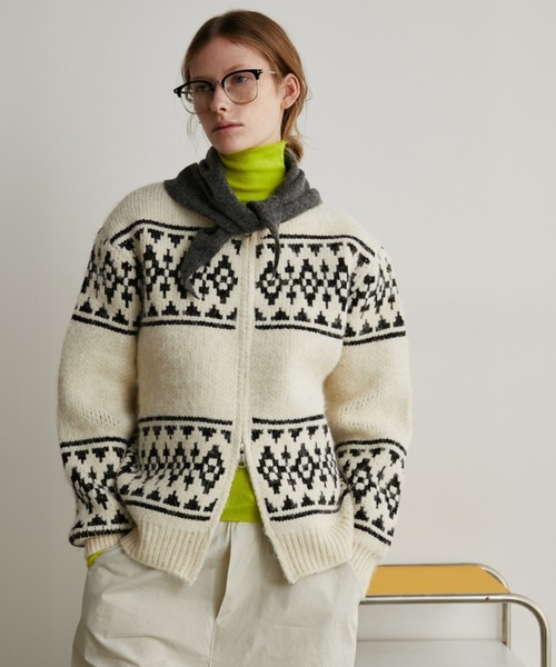 Auntie Rosa Holiday（アンティローザホリデー）の「ダブルジップカウチンニットカーディガン（カーディガン/ボレロ・レディース・アイボリー/ブラック・FREE）」の17枚目の写真