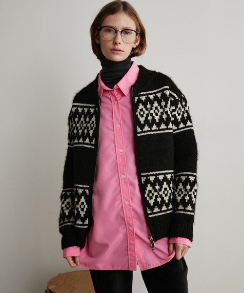 Auntie Rosa Holiday（アンティローザホリデー）の「ダブルジップカウチンニットカーディガン（カーディガン/ボレロ・レディース・アイボリー/ブラック・FREE）」の4枚目の写真