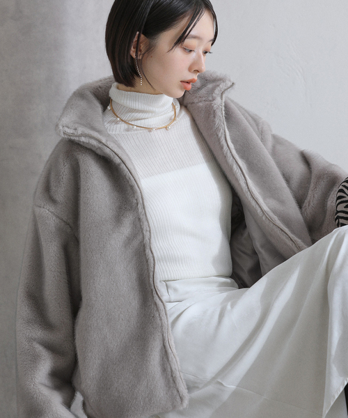 La TOTALITE（ラトータリテ）の「【洗える】フェイクファージップコート（その他アウター・レディース・タン/チャコールグレー・36/38）」の5枚目の写真