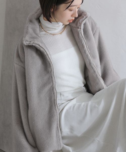 La TOTALITE（ラトータリテ）の「【洗える】フェイクファージップコート（その他アウター・レディース・タン/チャコールグレー・36/38）」の6枚目の写真