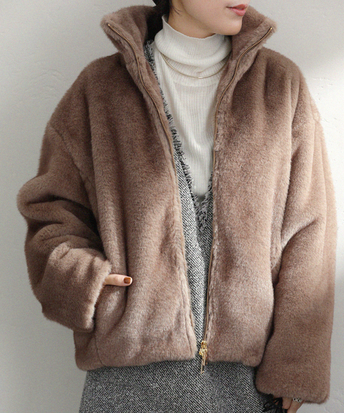 La TOTALITE（ラトータリテ）の「【洗える】フェイクファージップコート（その他アウター・レディース・タン/チャコールグレー・36/38）」の16枚目の写真