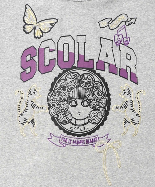 ScoLar(スカラー)の「153698:スカラーちゃん×トラ×蝶刺繍 ミニ裏毛プルオーバー(Tシャツ/カットソー・レディース・ブラック/杢グレー/グリーン・M)」の11枚目の写真