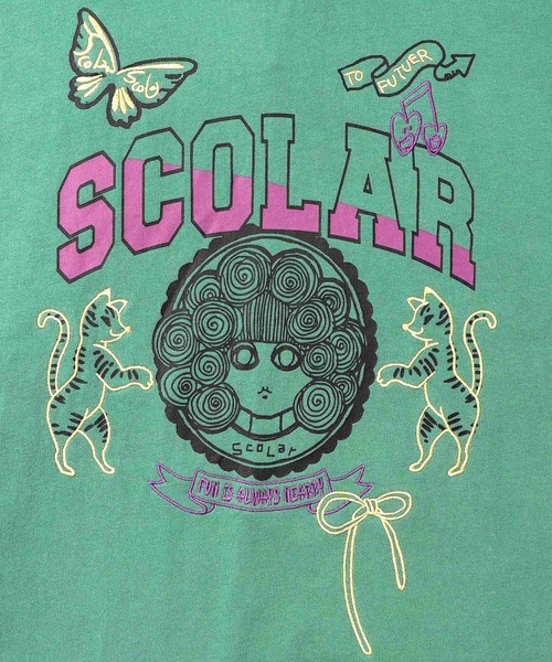 ScoLar(スカラー)の「153698:スカラーちゃん×トラ×蝶刺繍 ミニ裏毛プルオーバー(Tシャツ/カットソー・レディース・ブラック/杢グレー/グリーン・M)」の13枚目の写真