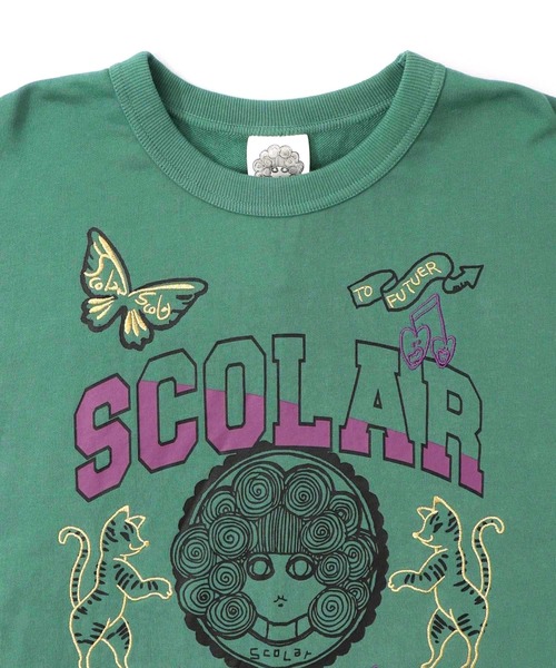 ScoLar(スカラー)の「153698:スカラーちゃん×トラ×蝶刺繍 ミニ裏毛プルオーバー(Tシャツ/カットソー・レディース・ブラック/杢グレー/グリーン・M)」の14枚目の写真