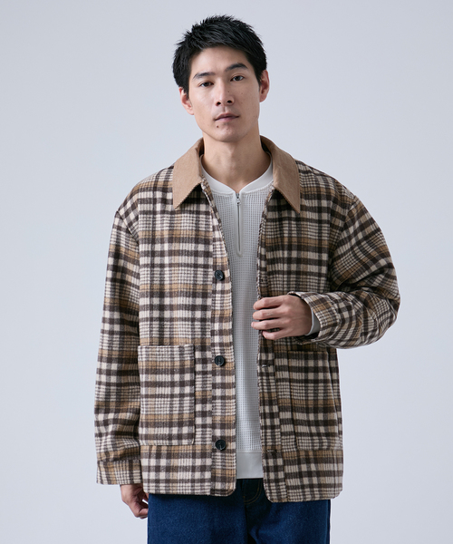 OSKR(オーエスケーアール)の「OSKR別注 シャギーチェックブルゾン(ブルゾン・メンズ・ベージュ/グリーン・MEDIUM/LARGE)」の13枚目の写真