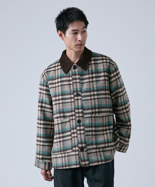 OSKR(オーエスケーアール)の「OSKR別注 シャギーチェックブルゾン(ブルゾン・メンズ・ベージュ/グリーン・MEDIUM/LARGE)」の17枚目の写真