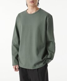 ヘビーポンテリラックスドクルーネック長袖Tシャツ[カーキグレー]