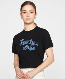 [ウーマン]リボンタイポハートクロップ半袖Tシャツ_ブラック