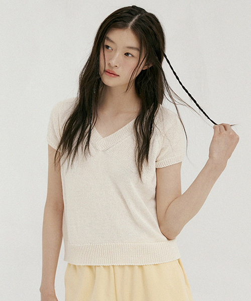modal blended hanji v-neck knit-ivory