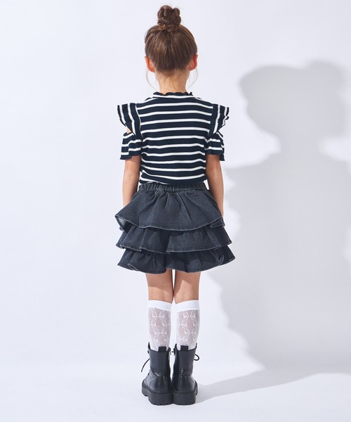 ever closet（エバークローゼット）の「揺れる3段フリル デニムキュロット（デニムパンツ・キッズ・ブルー/ブラック/サックスブルー・100cm/90cm/150cm/140cm/130cm/120cm/110cm）」の5枚目の写真