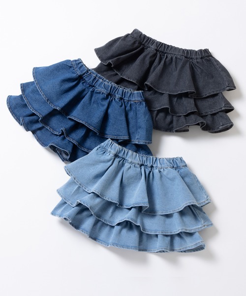 ever closet（エバークローゼット）の「揺れる3段フリル デニムキュロット（デニムパンツ・キッズ・ブルー/ブラック/サックスブルー・100cm/90cm/150cm/140cm/130cm/120cm/110cm）」の13枚目の写真