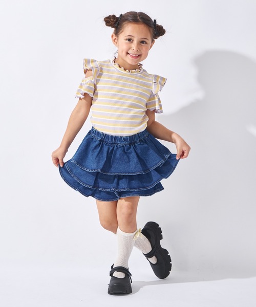 ever closet（エバークローゼット）の「揺れる3段フリル デニムキュロット（デニムパンツ・キッズ・ブルー/ブラック/サックスブルー・100cm/90cm/150cm/140cm/130cm/120cm/110cm）」の15枚目の写真