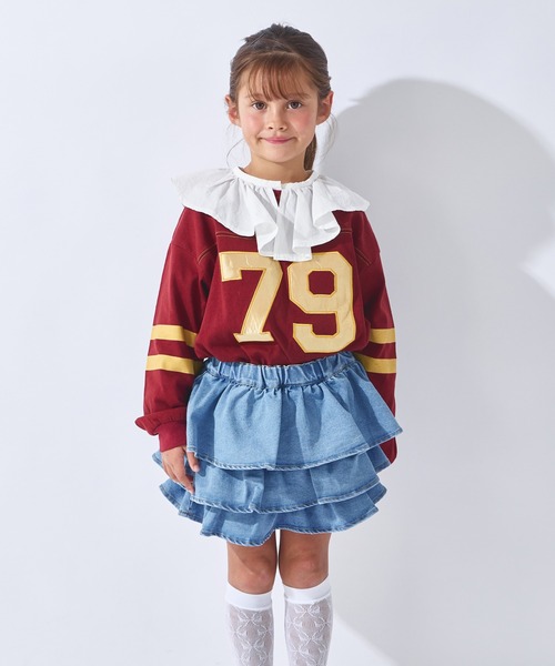 ever closet（エバークローゼット）の「揺れる3段フリル デニムキュロット（デニムパンツ・キッズ・ブルー/ブラック/サックスブルー・100cm/90cm/150cm/140cm/130cm/120cm/110cm）」の17枚目の写真
