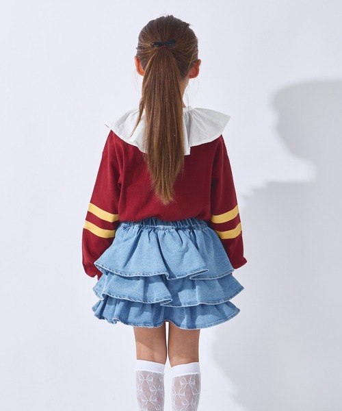 ever closet（エバークローゼット）の「揺れる3段フリル デニムキュロット（デニムパンツ・キッズ・ブルー/ブラック/サックスブルー・100cm/90cm/150cm/140cm/130cm/120cm/110cm）」の19枚目の写真