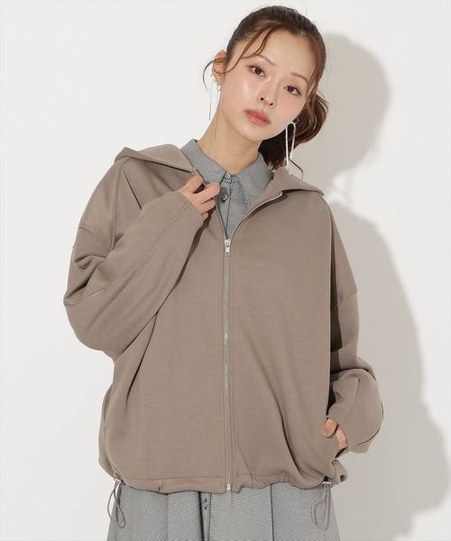 AND COUTURE（アンドクチュール）の「ダンボールポンチフードジップパーカー（パーカー・レディース・ブラック/ダークブラウン/ベージュ・FREE）」の12枚目の写真
