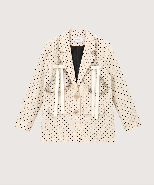 LA POMME petit(ラポミ・プチ)の「Dots Lace Ribbon Jacket(テーラードジャケット・レディース・グレー/アイボリー・SMALL/MEDIUM/LARGE)」の2枚目の写真