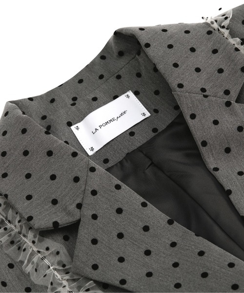 LA POMME petit(ラポミ・プチ)の「Dots Lace Ribbon Jacket(テーラードジャケット・レディース・グレー/アイボリー・SMALL/MEDIUM/LARGE)」の5枚目の写真