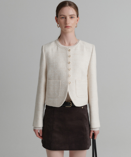 LOOKAST(ルックキャスト)の「フローリアトリミングツイードジャケット_アイボリー / FLORIA TRIMMING TWEED JACKET_IVORY(その他アウター・レディース・アイボリー・SMALL/MEDIUM)」の2枚目の写真