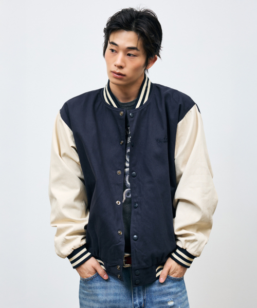 VETEZE(ベテゼ)の「ヴィンテージムードベースボールジャケット(ネイビー)(スタジャン・レディース・その他・LARGE/MEDIUM)」の1枚目の写真