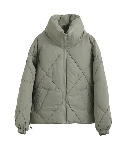 Fashion Letter（ファッションレター）の「ダイヤキルト ビッグカラー 中綿ブルゾン（ダウンジャケット/コート・レディース・ブラック/カーキ/オフホワイト・L/M）」の12枚目の写真