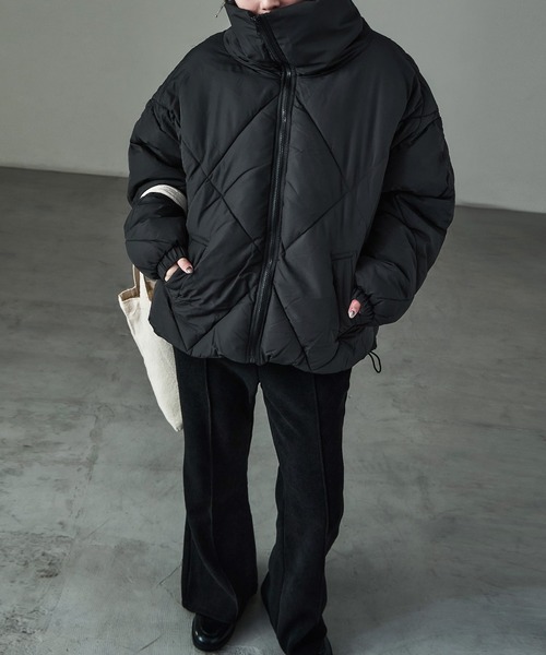 Fashion Letter（ファッションレター）の「ダイヤキルト ビッグカラー 中綿ブルゾン（ダウンジャケット/コート・レディース・ブラック/カーキ/オフホワイト・L/M）」の14枚目の写真