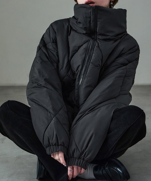 Fashion Letter（ファッションレター）の「ダイヤキルト ビッグカラー 中綿ブルゾン（ダウンジャケット/コート・レディース・ブラック/カーキ/オフホワイト・L/M）」の18枚目の写真