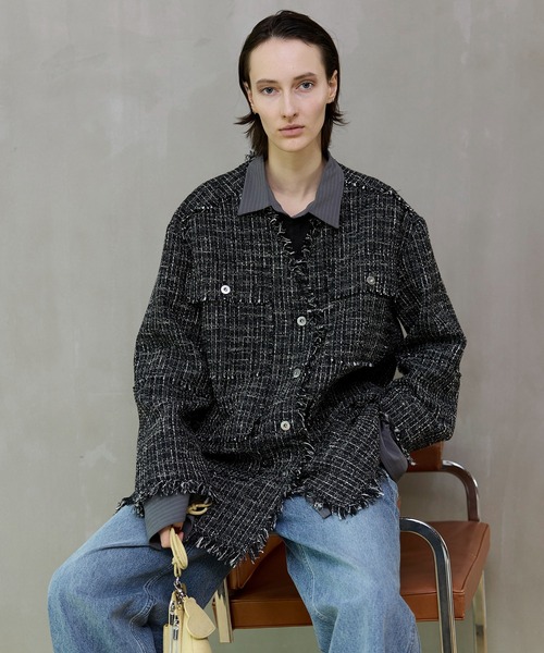 Fringe Tweed Long Jacket/フリンジツイードジャケット（テーラード