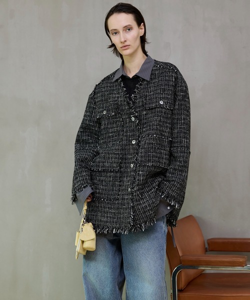 Fringe Tweed Long Jacket/フリンジツイードジャケット（テーラード