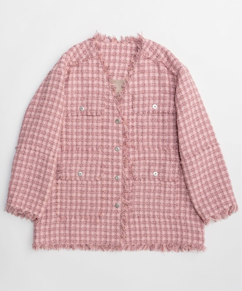 MAISON SPECIAL(メゾンスペシャル)の「Fringe Tweed Long Jacket/フリンジツイードジャケット(テーラードジャケット・レディース・ブラック/ホワイト/ピンク・FREE)」の8枚目の写真
