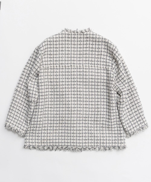 MAISON SPECIAL(メゾンスペシャル)の「Fringe Tweed Long Jacket/フリンジツイードジャケット(テーラードジャケット・レディース・ブラック/ホワイト/ピンク・FREE)」の10枚目の写真