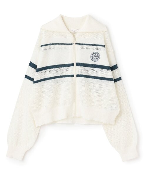 pom ponette junior(ポンポネットジュニア)の「メッシュニットZIPカーディガン(カーディガン/ボレロ・キッズ・オフホワイト/エメラルド・M:150cm/S:140cm/L:160cm)」の2枚目の写真