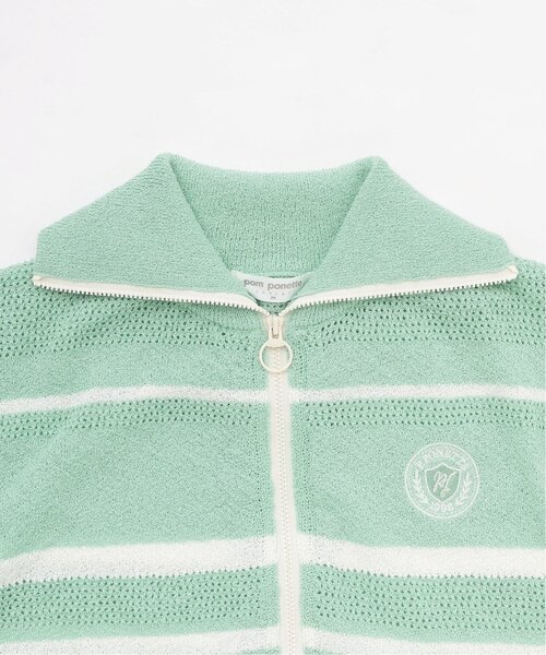 pom ponette junior(ポンポネットジュニア)の「メッシュニットZIPカーディガン(カーディガン/ボレロ・キッズ・オフホワイト/エメラルド・M:150cm/S:140cm/L:160cm)」の4枚目の写真