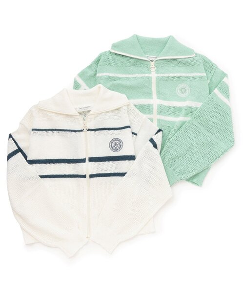 pom ponette junior(ポンポネットジュニア)の「メッシュニットZIPカーディガン(カーディガン/ボレロ・キッズ・オフホワイト/エメラルド・M:150cm/S:140cm/L:160cm)」の8枚目の写真