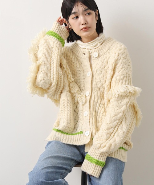 AULA AILA（アウラアイラ）の「ＡＵＬＡコンビ編みカーディガン（ニット/セーター・レディース・アイボリー・FREE）」の14枚目の写真