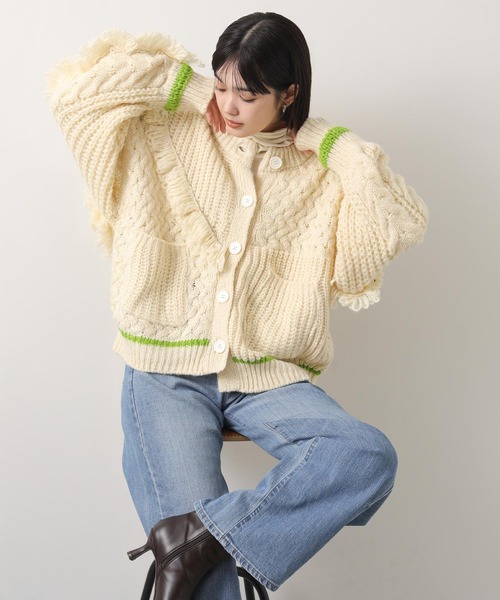 AULA AILA（アウラアイラ）の「ＡＵＬＡコンビ編みカーディガン（ニット/セーター・レディース・アイボリー・FREE）」の15枚目の写真