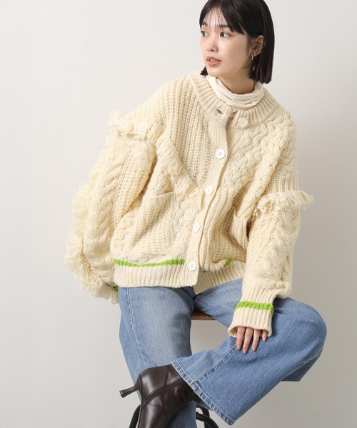AULA AILA（アウラアイラ）の「ＡＵＬＡコンビ編みカーディガン（ニット/セーター・レディース・アイボリー・FREE）」の2枚目の写真