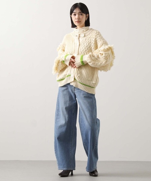 AULA AILA（アウラアイラ）の「ＡＵＬＡコンビ編みカーディガン（ニット/セーター・レディース・アイボリー・FREE）」の3枚目の写真