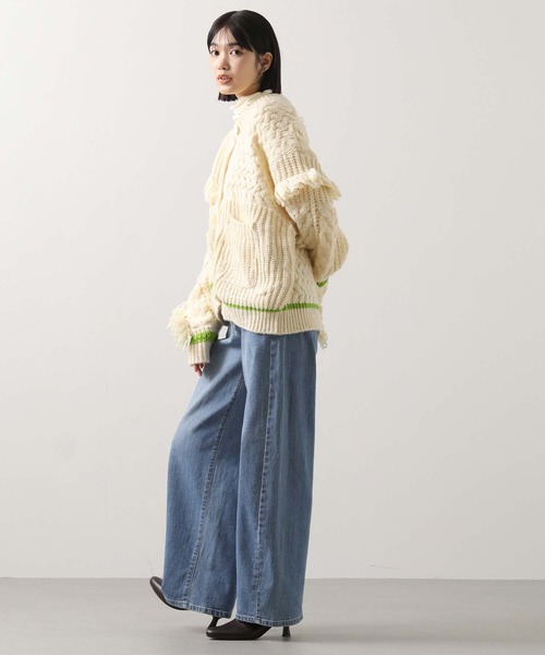 AULA AILA（アウラアイラ）の「ＡＵＬＡコンビ編みカーディガン（ニット/セーター・レディース・アイボリー・FREE）」の4枚目の写真
