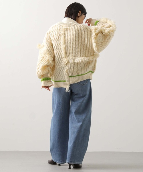 AULA AILA（アウラアイラ）の「ＡＵＬＡコンビ編みカーディガン（ニット/セーター・レディース・アイボリー・FREE）」の5枚目の写真