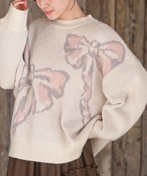 BIGリボン柄ニットプルオーバー（ニット/セーター）｜rps（アール