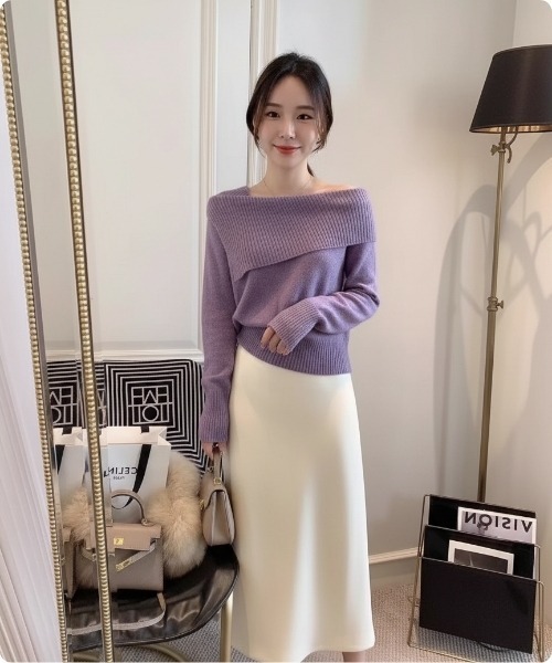 I.O.E(アイオイ)の「オフショルダー ニット プルオーバー(ニット/セーター・レディース・パープル/グレー/ベージュ/ブラック/ブルー・FREE)」の11枚目の写真
